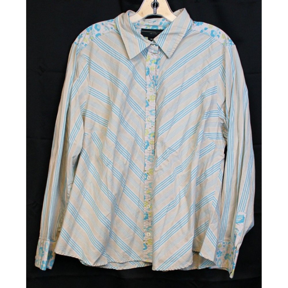 Venezia Women's Button Down sz 18/20 Pink Striped Floral Blouse Casual Western